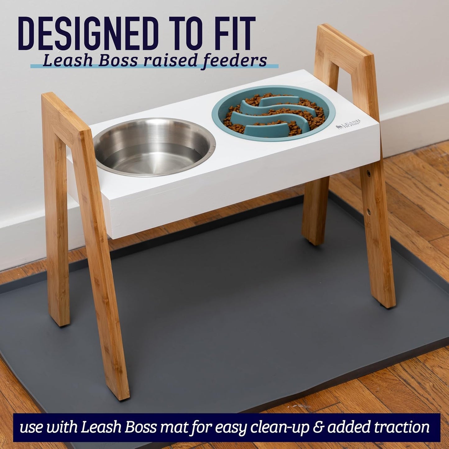 Leash Boss Slow Feeder Dog Bowls - 2 Cup, Puzzle Dog Food Bowl with Feeder Holes, Fits into Elevated Pet Feeders, Slow Eating for Large, Medium & Small Sized Breeds, Blue