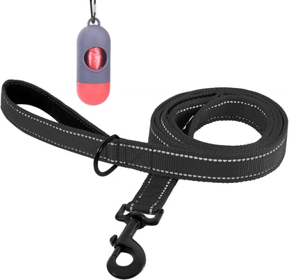 Bolux 5Ft Dog Leash, Heavy Duty Rope Leash with 2 Padded Handle – Pet Training Lead with 3M Reflective Double Handle for Traffic Control Safety, Perfect for Large Medium or Small Dog (Black)