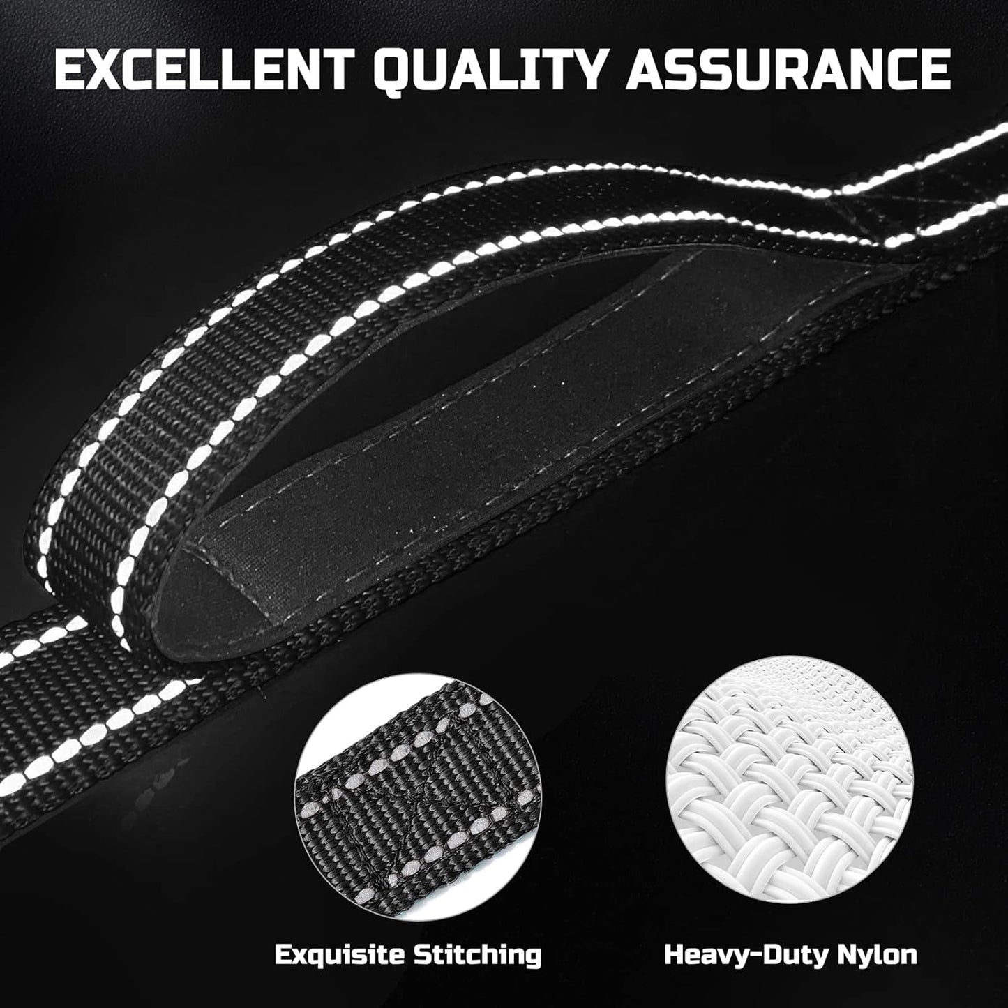 Bolux 5Ft Dog Leash, Heavy Duty Rope Leash with 2 Padded Handle – Pet Training Lead with 3M Reflective Double Handle for Traffic Control Safety, Perfect for Large Medium or Small Dog (Black)