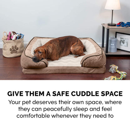 Furhaven Memory Foam Dog Bed for Small Dogs W/ Removable Bolsters & Washable Cover, for Dogs up to 20 Lbs - Plush & Velvet Waves Perfect Comfort Sofa - Brownstone, Small