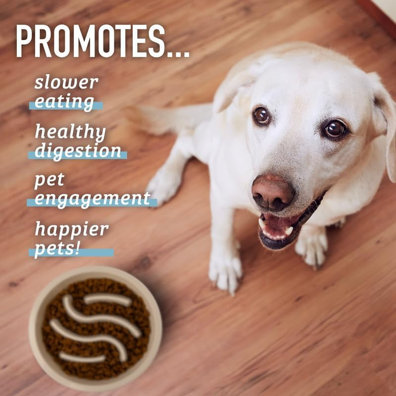 Leash Boss Slow Feeder Dog Bowls - 2 Cup, Puzzle Dog Food Bowl with Feeder Holes, Fits into Elevated Pet Feeders, Slow Eating for Large, Medium & Small Sized Breeds, Blue