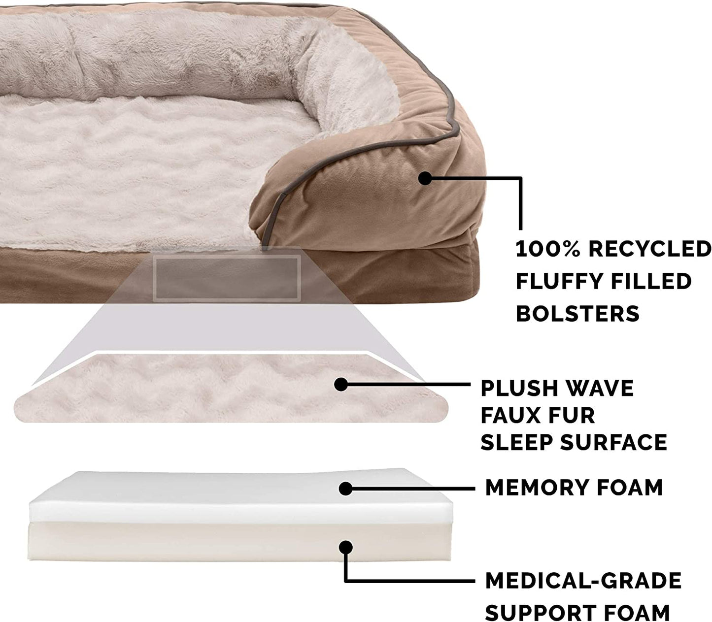 Furhaven Memory Foam Dog Bed for Small Dogs W/ Removable Bolsters & Washable Cover, for Dogs up to 20 Lbs - Plush & Velvet Waves Perfect Comfort Sofa - Brownstone, Small