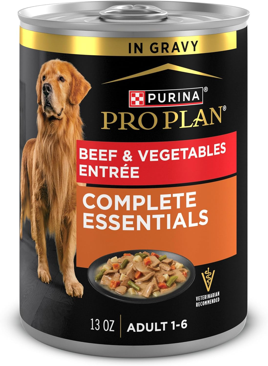 Purina Pro Plan Complete Essentials, Beef and Vegetables Entree in Wet Dog Food Gravy - (Pack of 12) 13 Oz. Cans