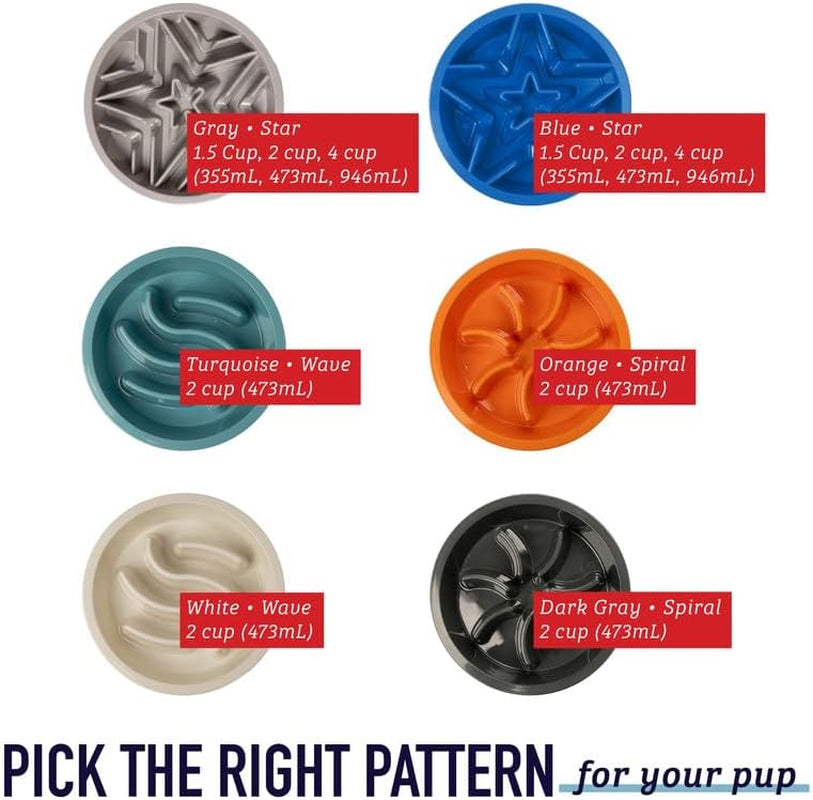 Leash Boss Slow Feeder Dog Bowls - 2 Cup, Puzzle Dog Food Bowl with Feeder Holes, Fits into Elevated Pet Feeders, Slow Eating for Large, Medium & Small Sized Breeds, Blue