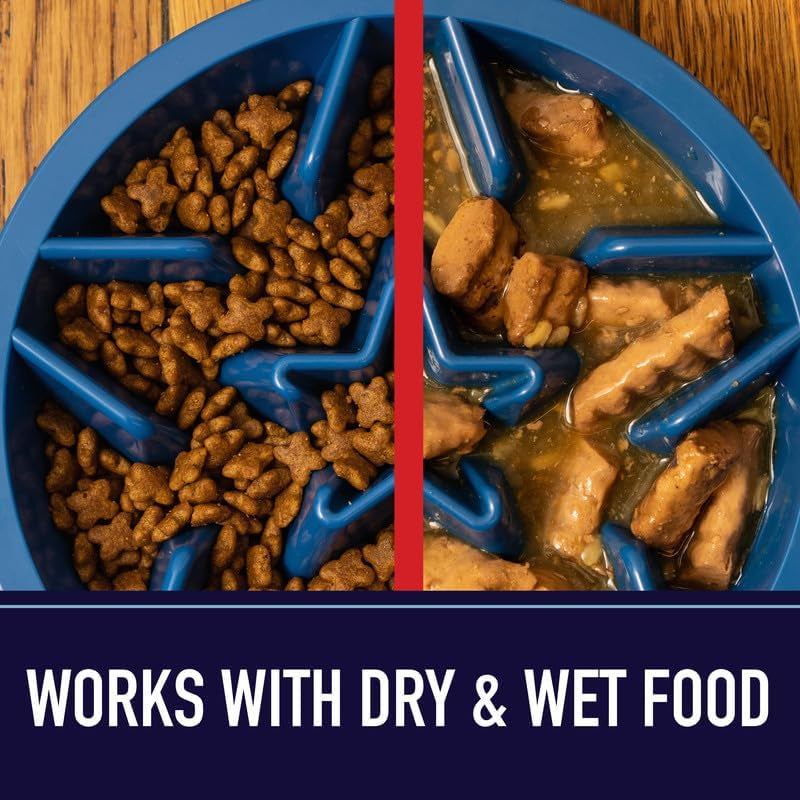 Leash Boss Slow Feeder Dog Bowls - 2 Cup, Puzzle Dog Food Bowl with Feeder Holes, Fits into Elevated Pet Feeders, Slow Eating for Large, Medium & Small Sized Breeds, Blue