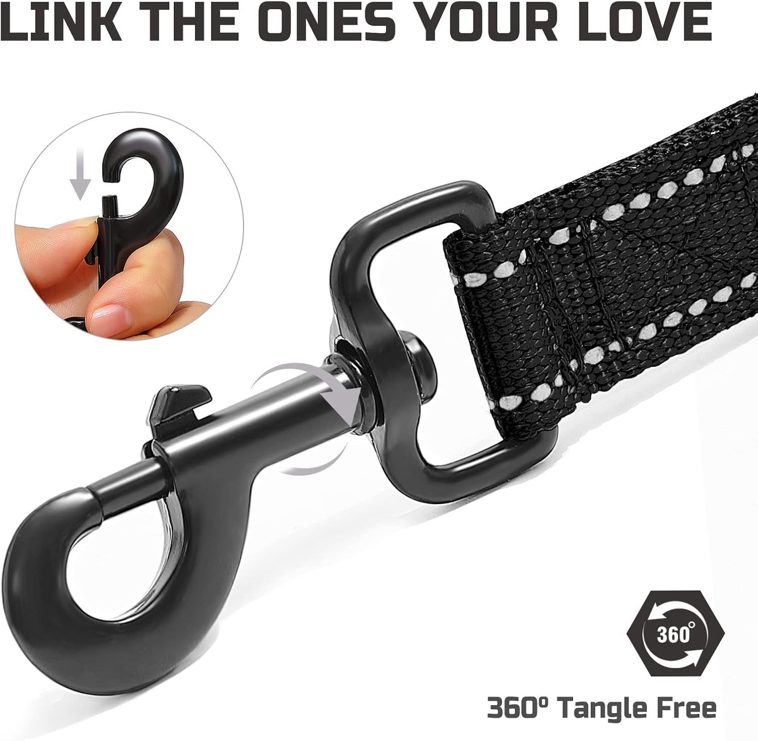 Bolux 5Ft Dog Leash, Heavy Duty Rope Leash with 2 Padded Handle – Pet Training Lead with 3M Reflective Double Handle for Traffic Control Safety, Perfect for Large Medium or Small Dog (Black)